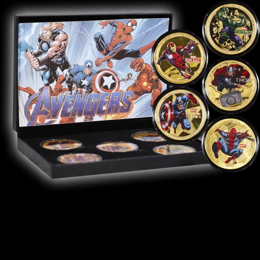 5 Coin Marvel Comics Avengers Gold Plated Round Collection Spider-Man, Hulk, Captain America, Thor, - 6