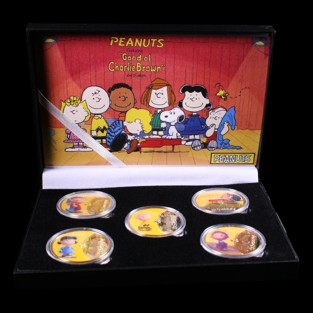 5 Coin Peanuts Gold Plated Round Collection Charlie Brown - 2