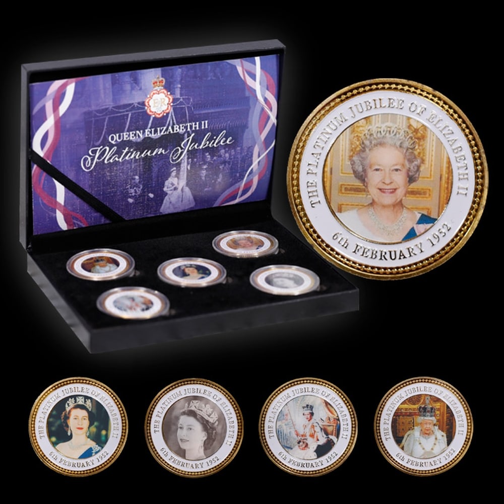 5 Coin Queen Elizabeth II - The Platnium Jubalee - Gold Plated Round Collection - 3