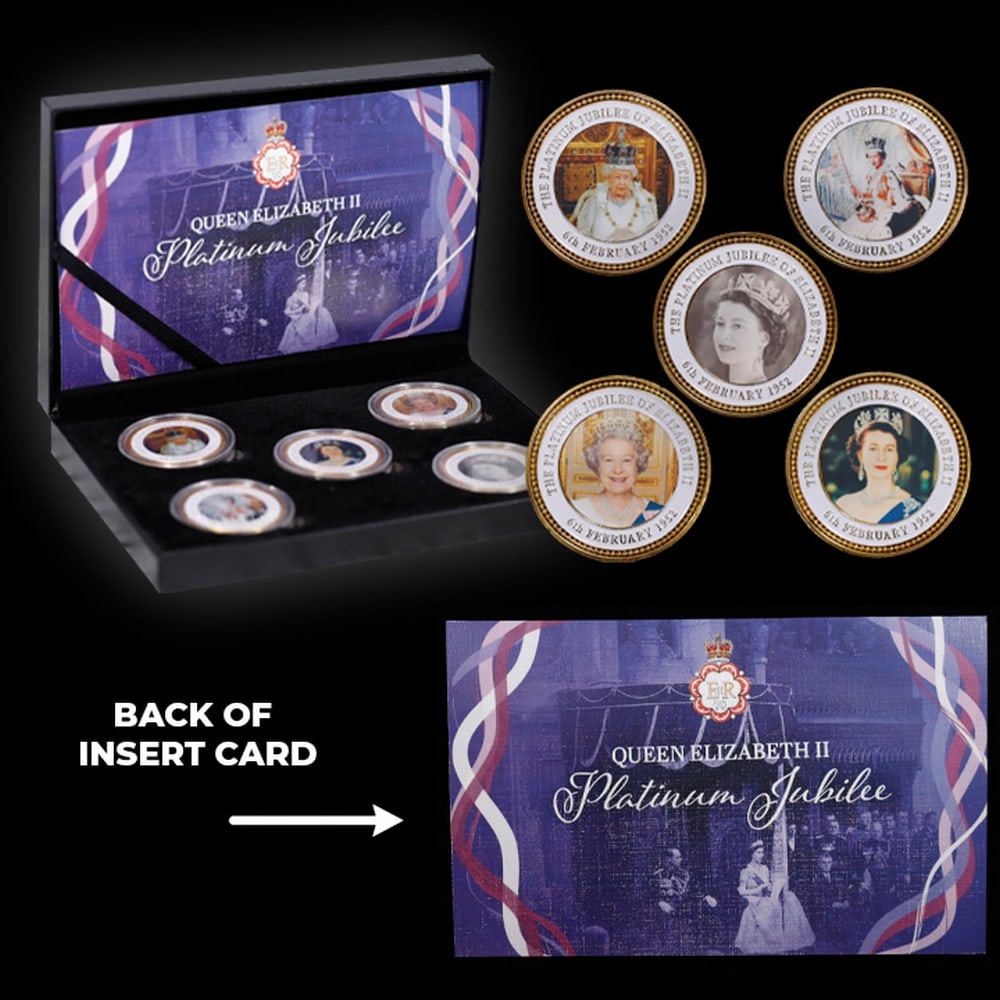 5 Coin Queen Elizabeth II - The Platnium Jubalee - Gold Plated Round Collection - 4