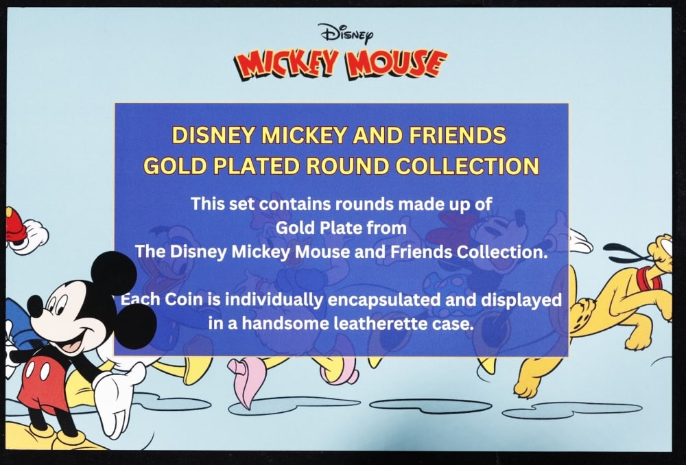 8 PC. Mickey Mouse & Friends Gold Plated Round Collection In Custom Box W/ Special Backer card - 7
