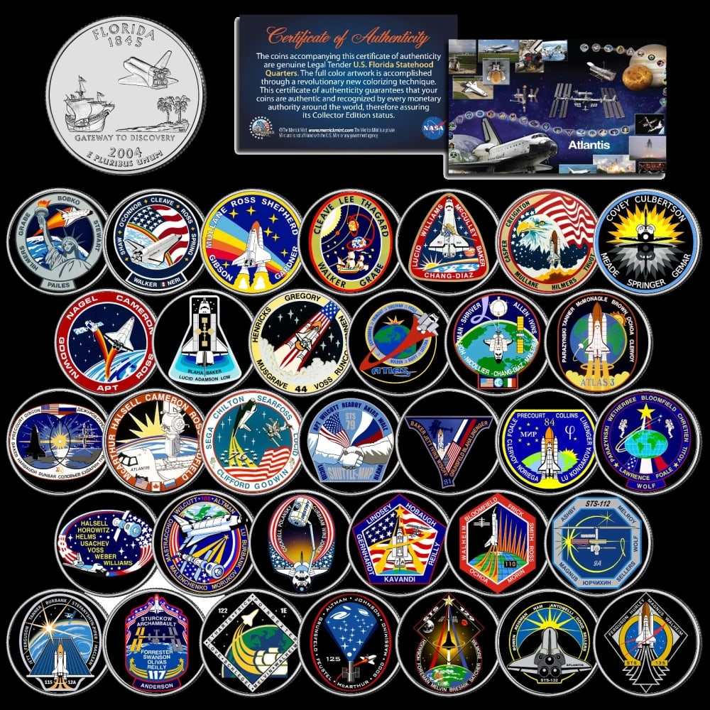 33 Pc Set NASA Space Shuttle Atlantis Missions Colorized Florida State Quarters Other Toy - 2