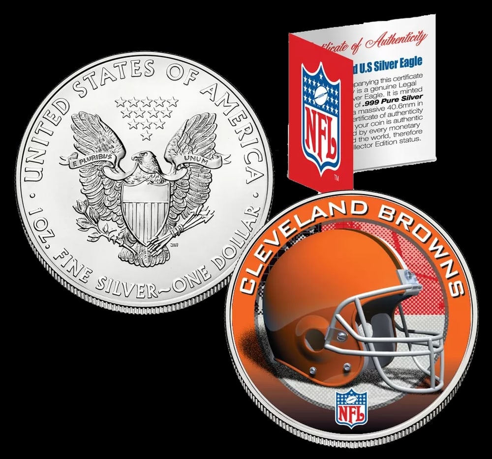 Cleveland Browns Official NFL Team Colorized 1oz Silver Eagle $1 w/ COA Other Toy - 2