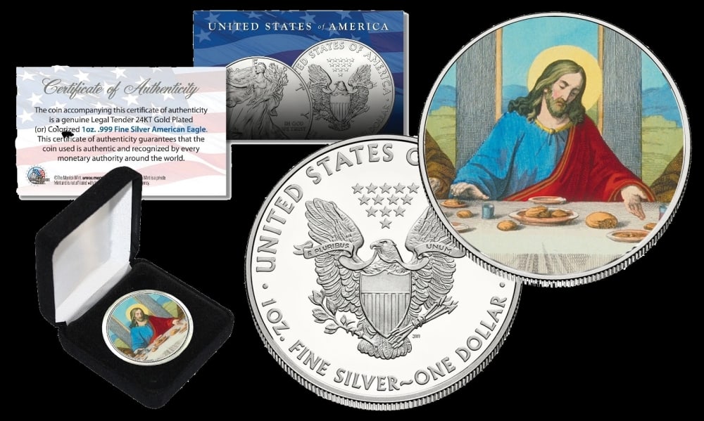 Jesus Christ - Last Supper Colorized 1oz .999 Fine Silver Eagle $1 w/ Display Box & COA Other Toy - 2