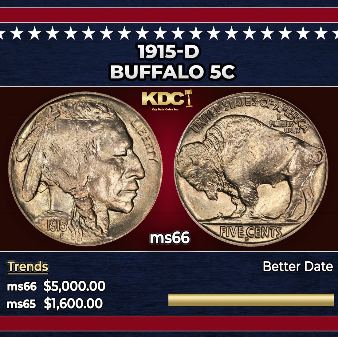 1915-d Buffalo Nickel 5c ms66 SEGS: 1915-d Buffalo Nickel 5c ms66 SEGS.