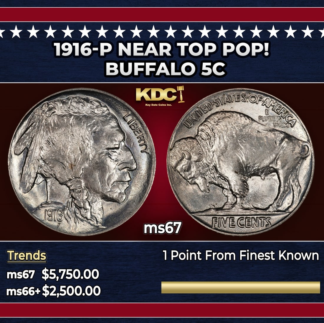 1916-p Buffalo Nickel Near Top Pop! 5c ms67 SEGS: 1916-p Near Top Pop! Buffalo Nickel 5c ms67 SEGS.