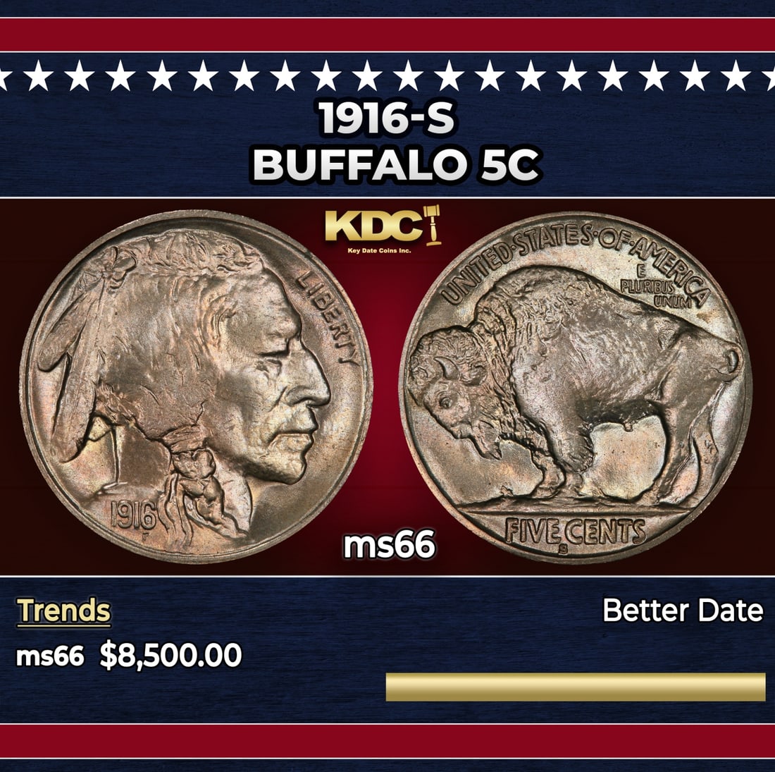 1916-s Buffalo Nickel 5c ms66 SEGS: 1916-s Buffalo Nickel 5c ms66 SEGS. A tough date.