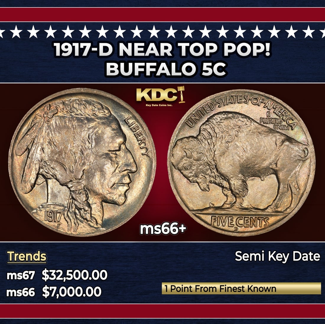 1917-d Buffalo Nickel Near Top Pop! 5c ms66+ SEGS: 1917-d Near Top Pop! Buffalo Nickel 5c ms66+ SEGS.