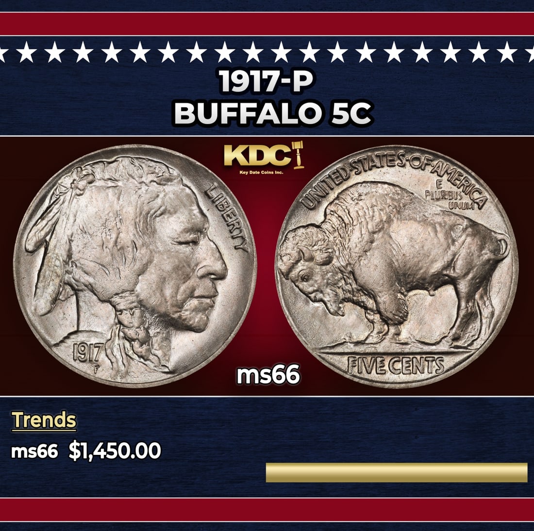 1917-p Buffalo Nickel 5c ms66 SEGS: 1917-p Buffalo Nickel 5c ms66 SEGS.