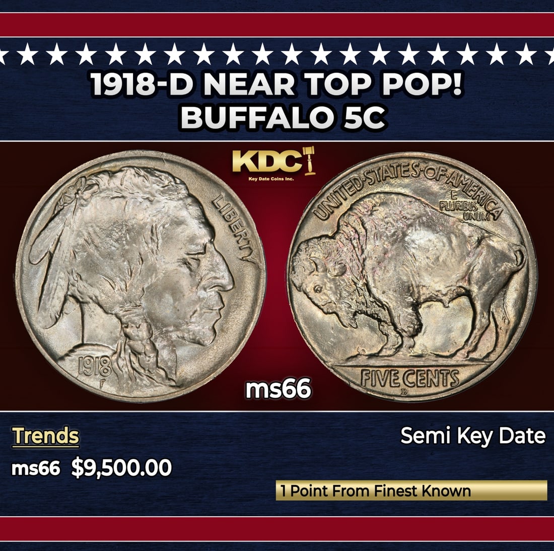 1918-d Buffalo Nickel Near Top Pop! 5c ms66 SEGS: 1918-d Near Top Pop! Buffalo Nickel 5c ms66 SEGS. 0