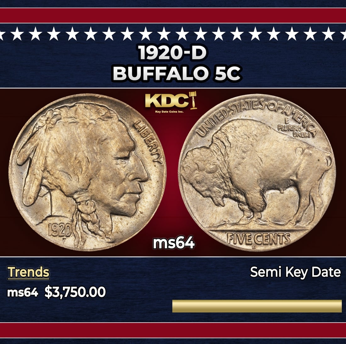 1920-d Buffalo Nickel 5c ms64 SEGS: 1920-d Buffalo Nickel 5c ms64 SEGS.