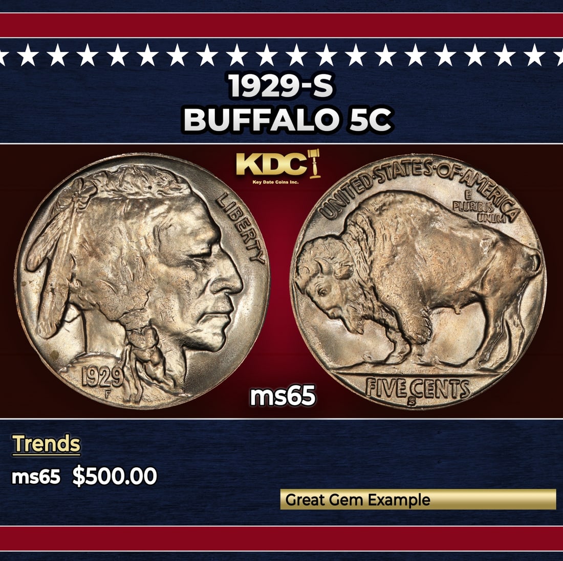 1929-s Buffalo Nickel 5c Grades ms65: 1929-s Buffalo Nickel 5c Grades ms65.