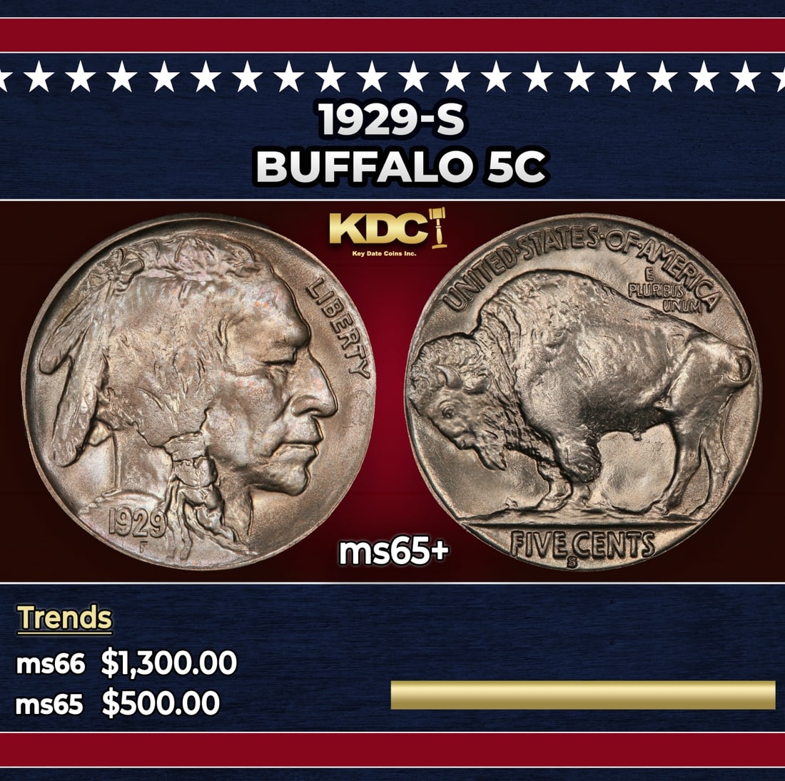 1929-s Buffalo Nickel 5c Grades ms65+: 1929-s Buffalo Nickel 5c Grades ms65+.