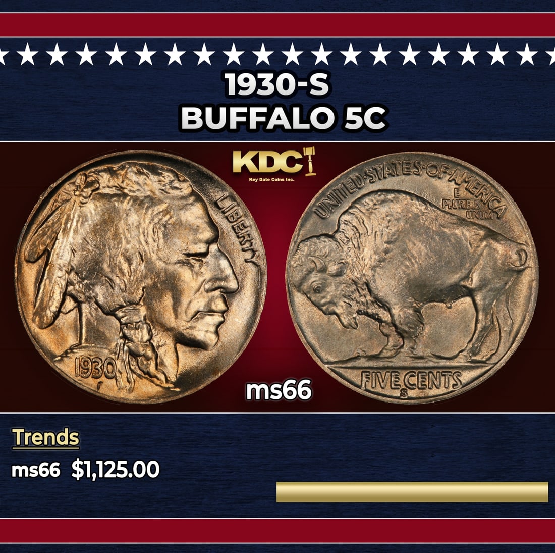 1930-s Buffalo Nickel 5c ms66 SEGS: 1930-s Buffalo Nickel 5c ms66 SEGS.