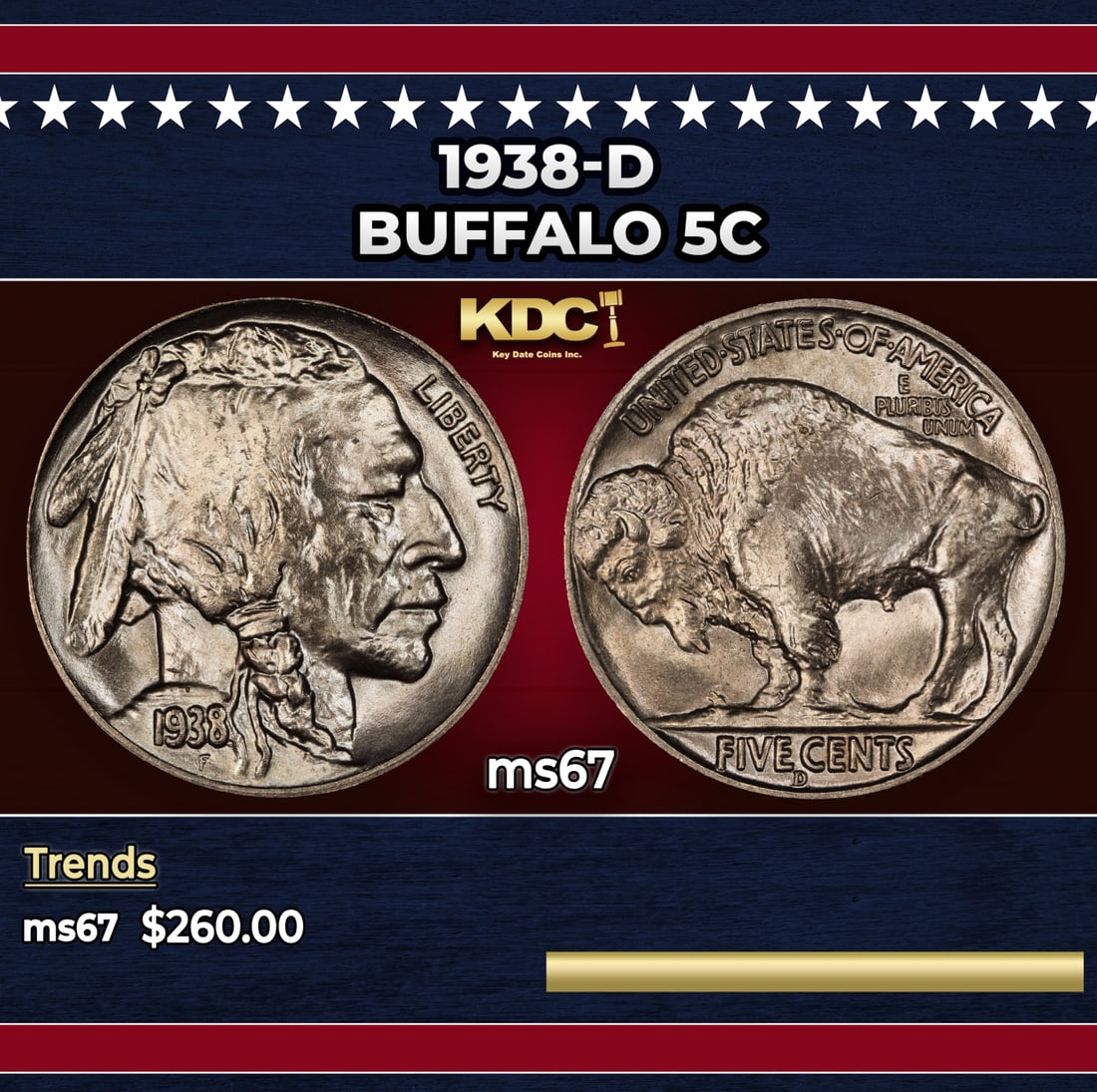 1938-d Buffalo Nickel 5c ms67 SEGS: 1938-d Buffalo Nickel 5c ms67 SEGS.