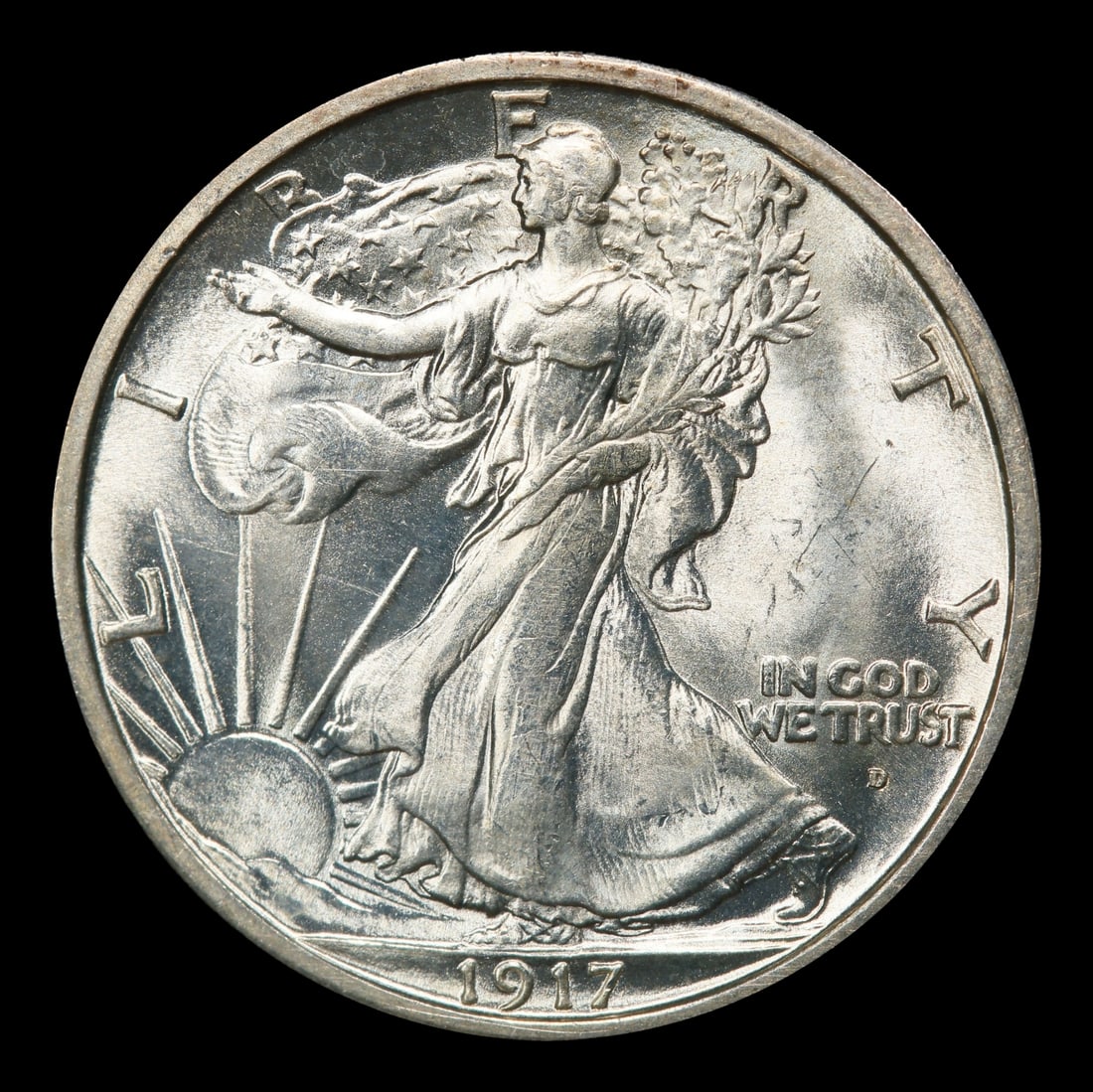 1917-d Obverse Walking Liberty Half Dollar Near Top Pop 50c ms65+ SEGS - 2