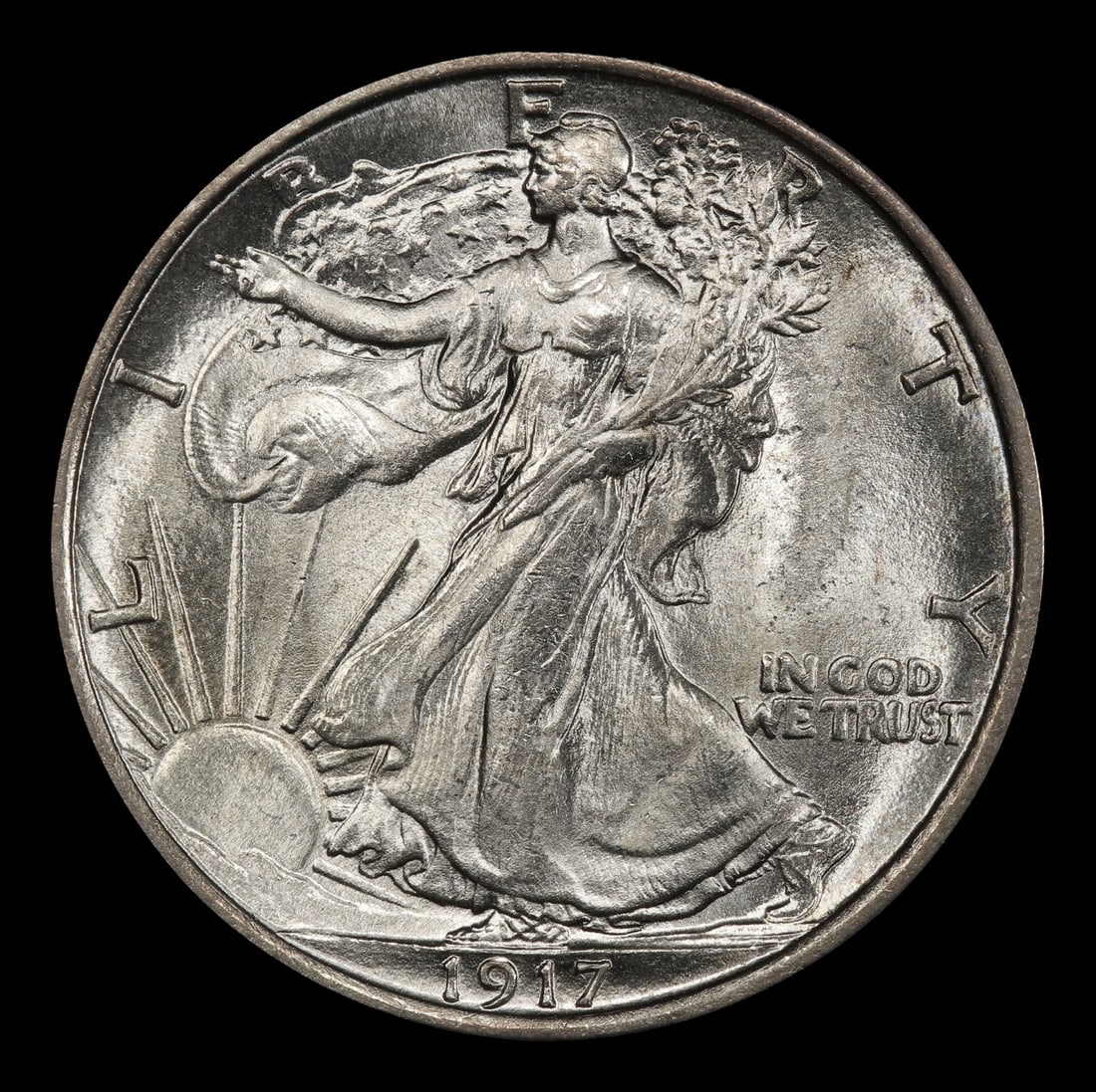 1917-p Walking Liberty Half Dollar Near Top Pop 50c ms66+ SEGS - 2