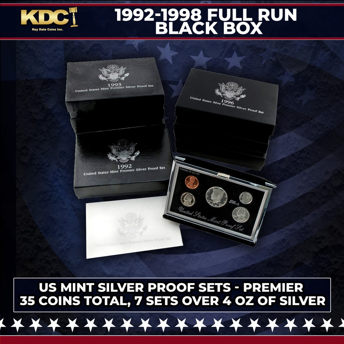 1992-1998 Full Run US Mint Premier Silver Proof Sets - 35 Coins Total, 7 Sets Over 4oz Of Pure Si... (1 of 1)