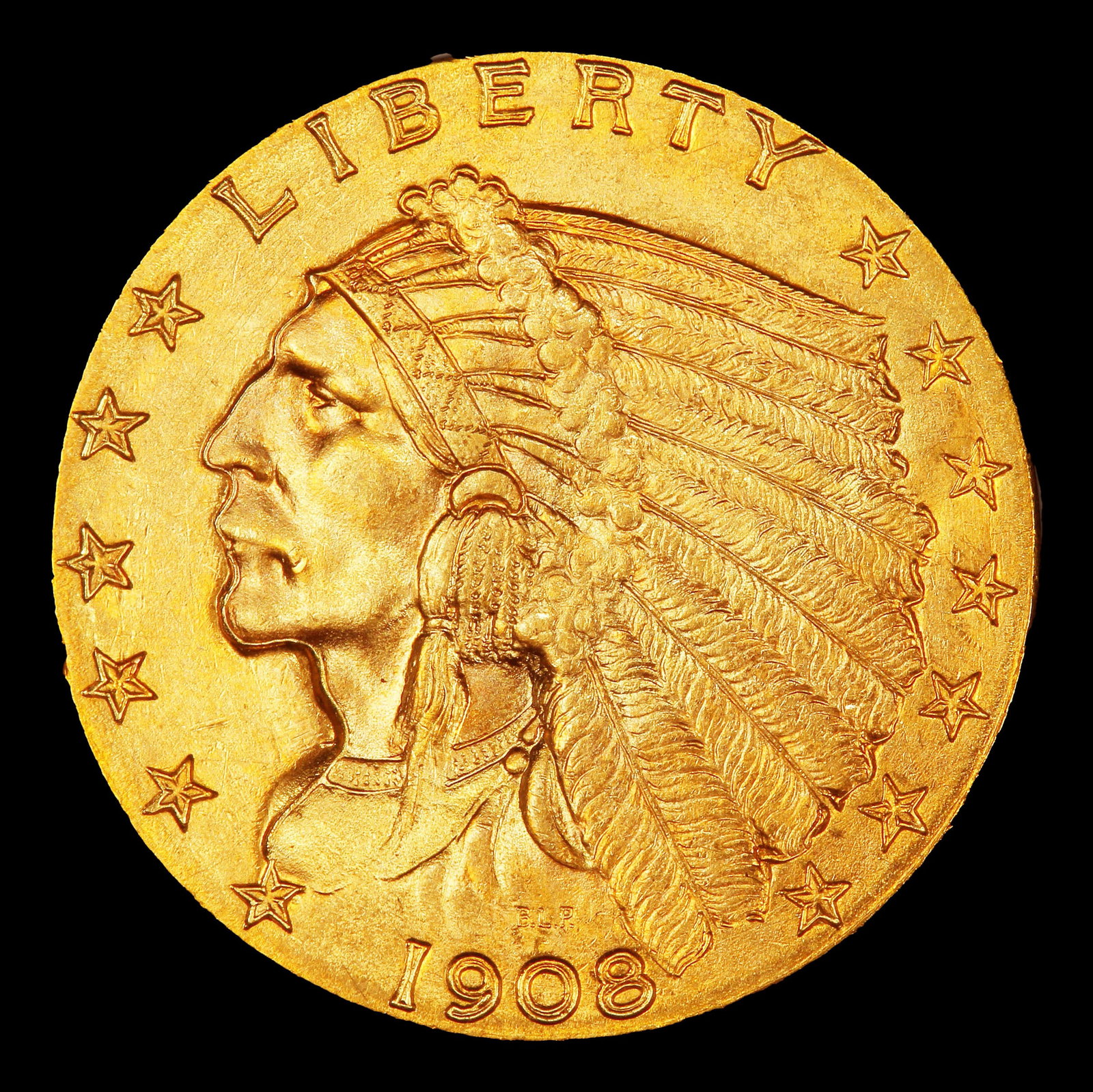 1908-p Gold Indian Quarter Eagle Near Top Pop! $2 1/2 ms66+ USCG - 2