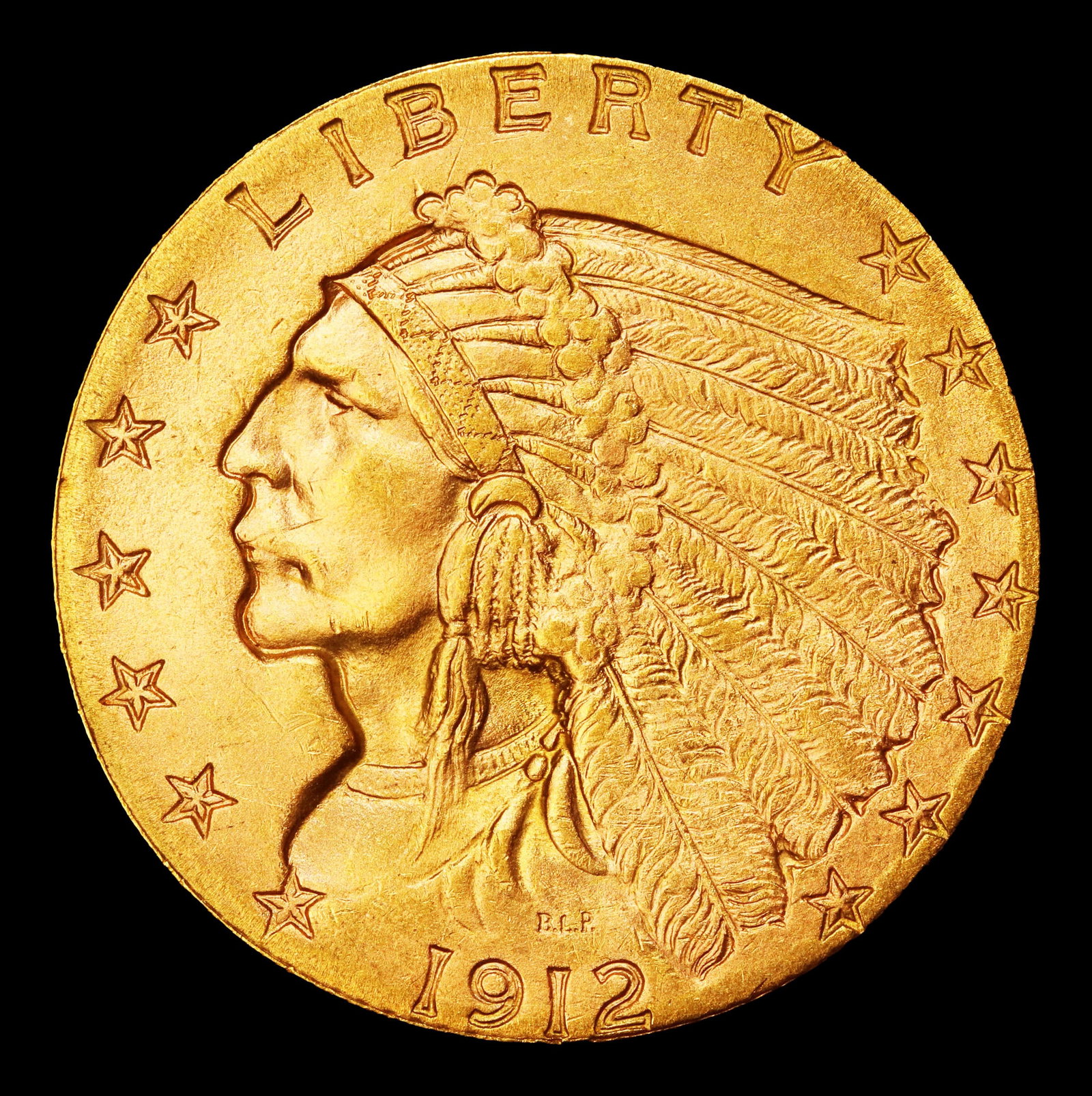 1912-p Gold Indian Quarter Eagle $2 1/2 ms64+ SEGS - 2