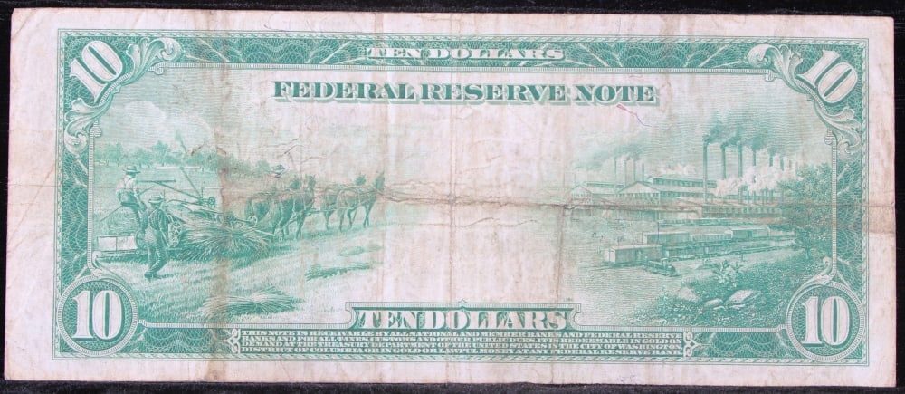 1914 $10 Large Size Blue Seal Federal Reserve Note Boston, MA Grades vf+ FR-907 - 3