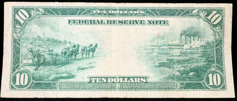1914 $10 Large Size Blue Seal Federal Reserve Note New York, NY Grades xf FR-911 - 3