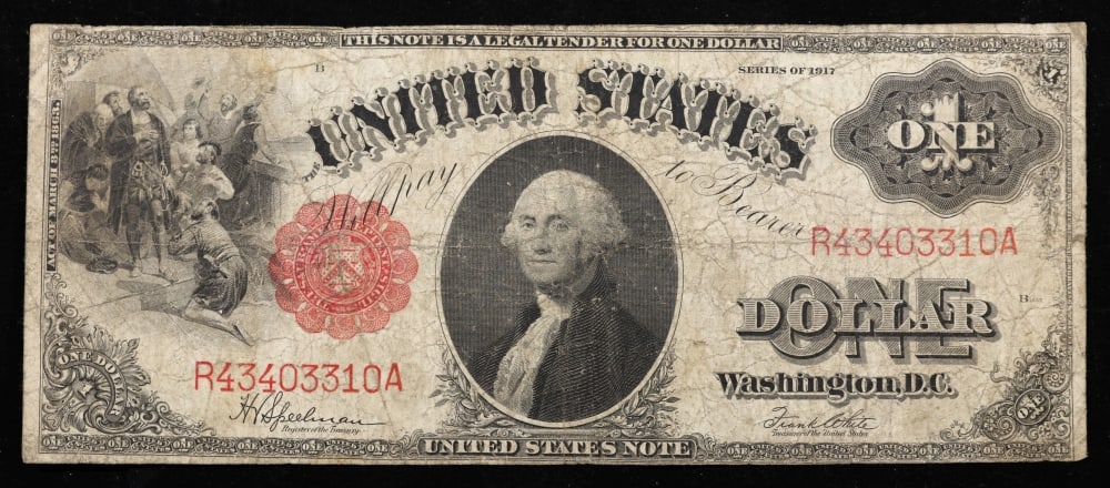1917 $1 Large Size Legal Tender Note Grades vf, very fine Signatures Speelman/White - 2