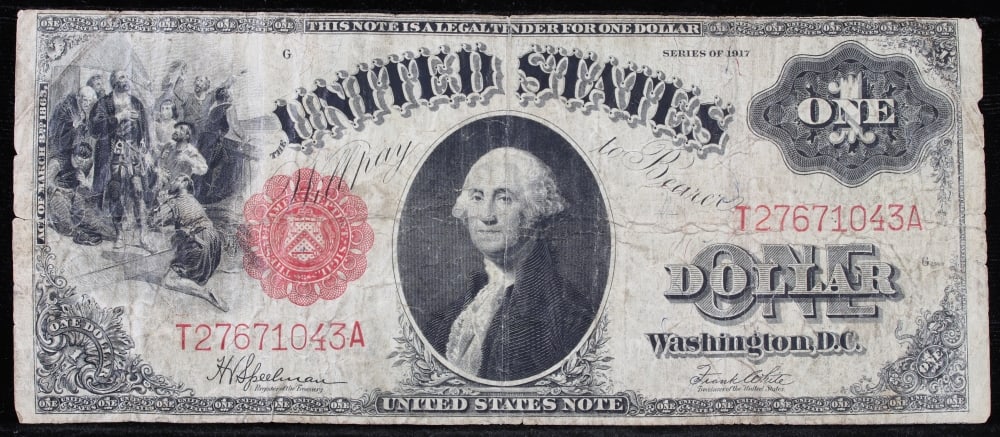 1917 $1 Large Size Legal Tender Note Grades vf++ Signatures Speelman/White - 2