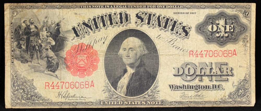 1917 $1 Large Size Legal Tender Note Grades vf++ Signatures Speelman/White - 2