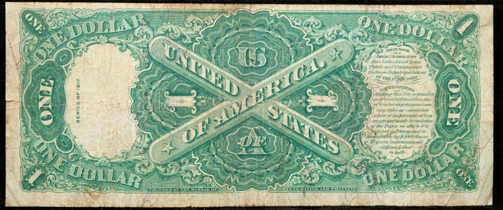 1917 $1 Large Size Legal Tender Note Grades vf+ Signatures Teehee/Burke - 3