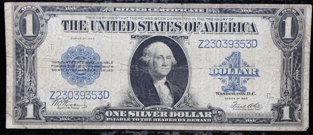 1923 $1 large size Silver Certificate Grades vf+ Signatures Woods/White - 2