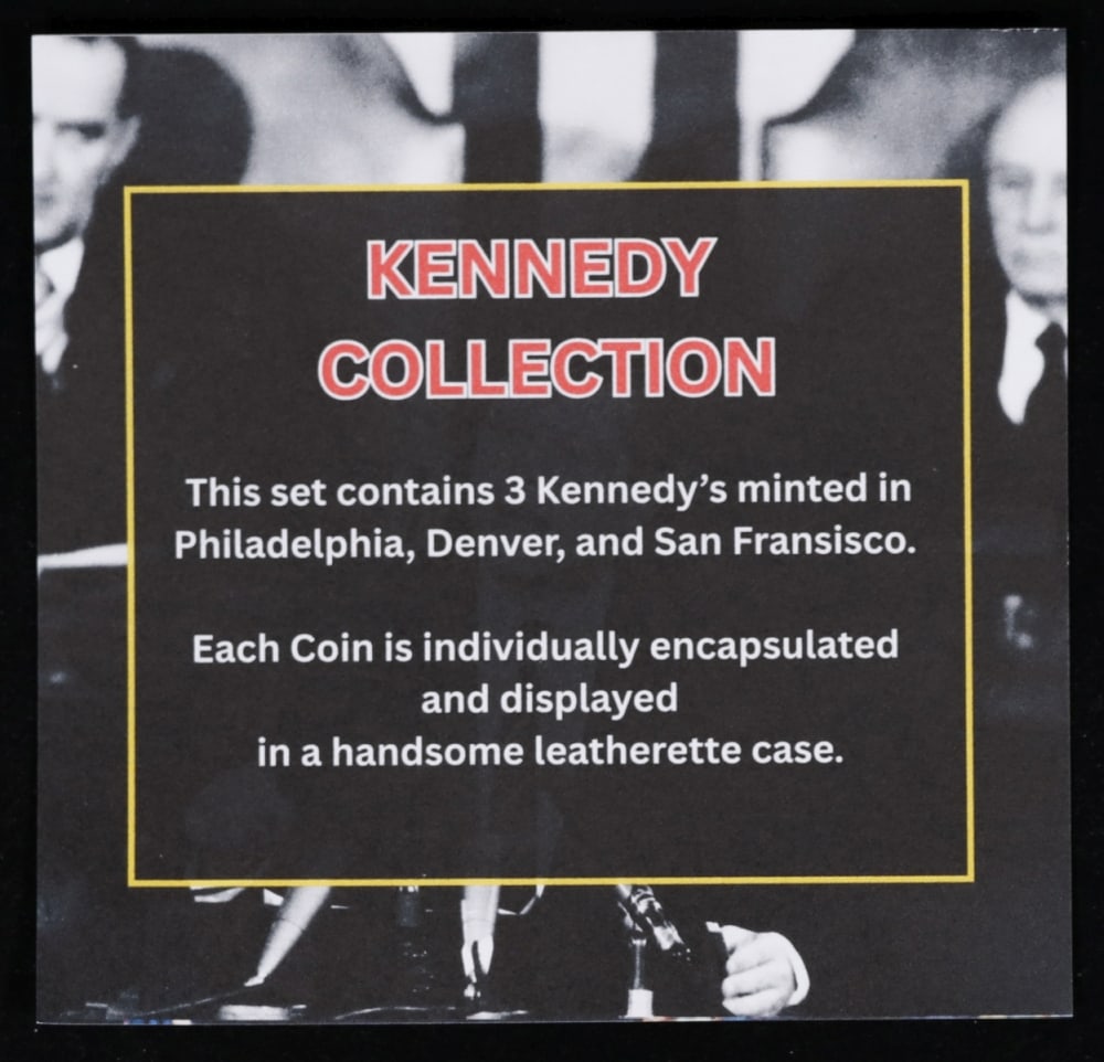 Complete 3 PC. 1991 Kennedy Half Dollar 50c set In Custom Box W/ Special Backer Card BU & Proof C... - 7