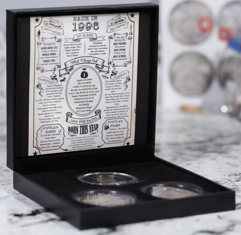 Complete 3 PC. 1996 Kennedy Half Dollar 50c set In Custom Box W/ Special Backer Card BU & Proof C... - 3
