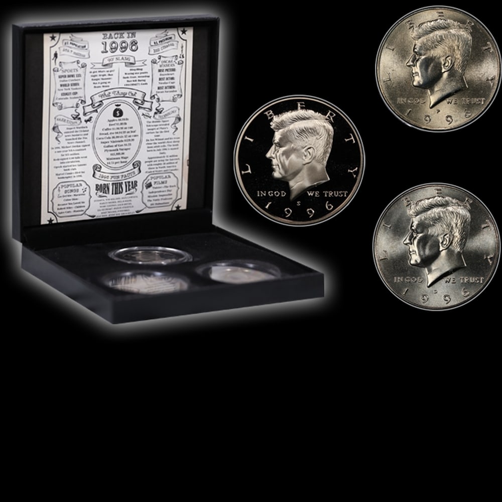 Complete 3 PC. 1996 Kennedy Half Dollar 50c set In Custom Box W/ Special Backer Card BU & Proof C... - 4