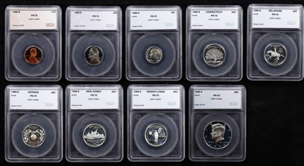 Rare 1999 US Silver Proof Set Graded pr70 DCAM By SEGS about 1.5 oz of pure silver KEY TO THE SER... - 11