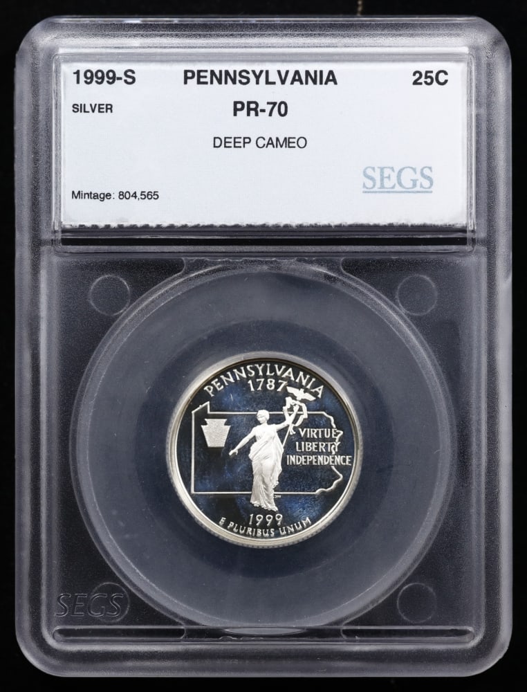 Rare 1999 US Silver Proof Set Graded pr70 DCAM By SEGS about 1.5 oz of pure silver KEY TO THE SER... - 9