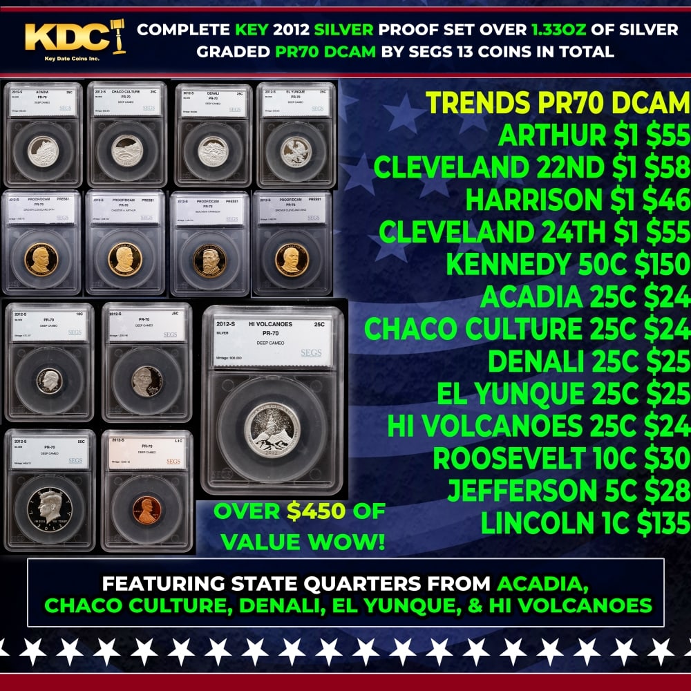 Rare 2012 US Silver Proof Set Graded pr70 DCAM By SEGS about 1.5 oz of pure silver Key To Series!!!: Rare 2012 US Silver Proof Set Graded pr70 DCAM By SEGS about 1.5 oz of pure silver Key To Series!!! 13 Coins.