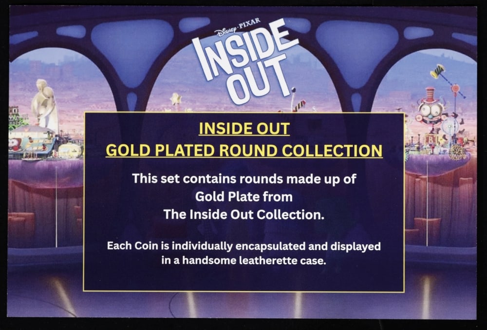 10 Coin Disney Pixar Inside Out Gold Plated Round Collection - 6