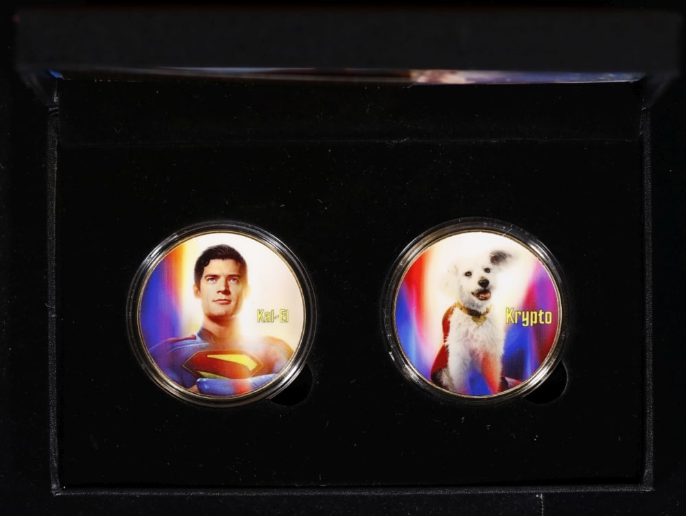 2 Coin Krypto The Superdog & Superman, James Gunn Gold Plated Round Collection In Custom Box W/ S... - 2