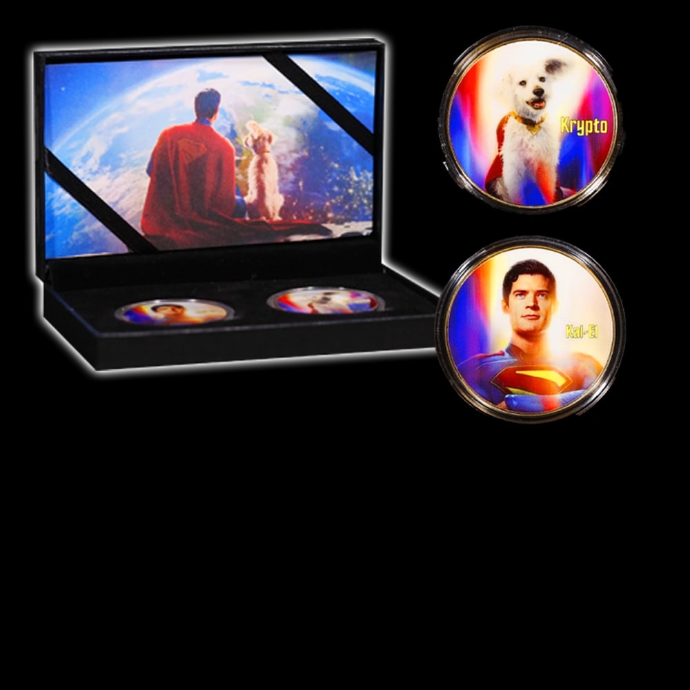 2 Coin Krypto The Superdog & Superman, James Gunn Gold Plated Round Collection In Custom Box W/ S... - 3