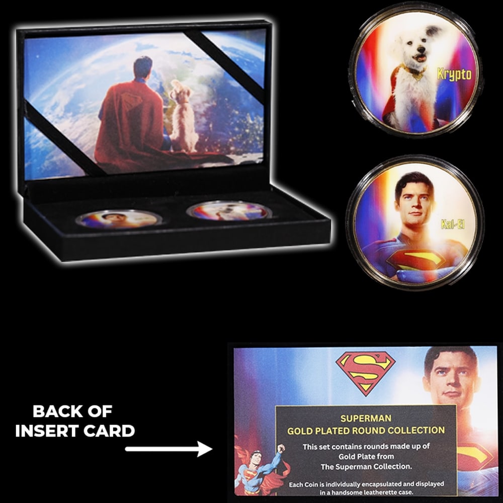 2 Coin Krypto The Superdog & Superman, James Gunn Gold Plated Round Collection In Custom Box W/ S... - 4