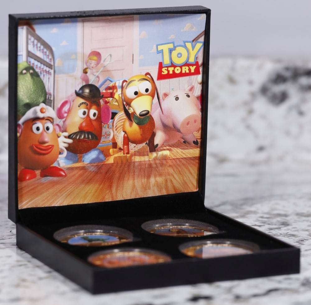 4 Coin Toy Story Gold Plated Round Collection In Custom Box W/ Special Backer card - 2
