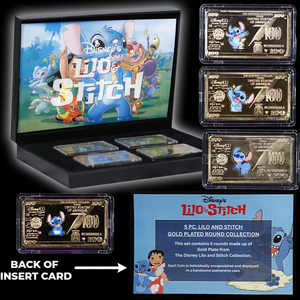 4 PC. Disney Lilo & Stitch Gold Plated Art Bar Collection In Custom Box W/ Special Backer card - 6