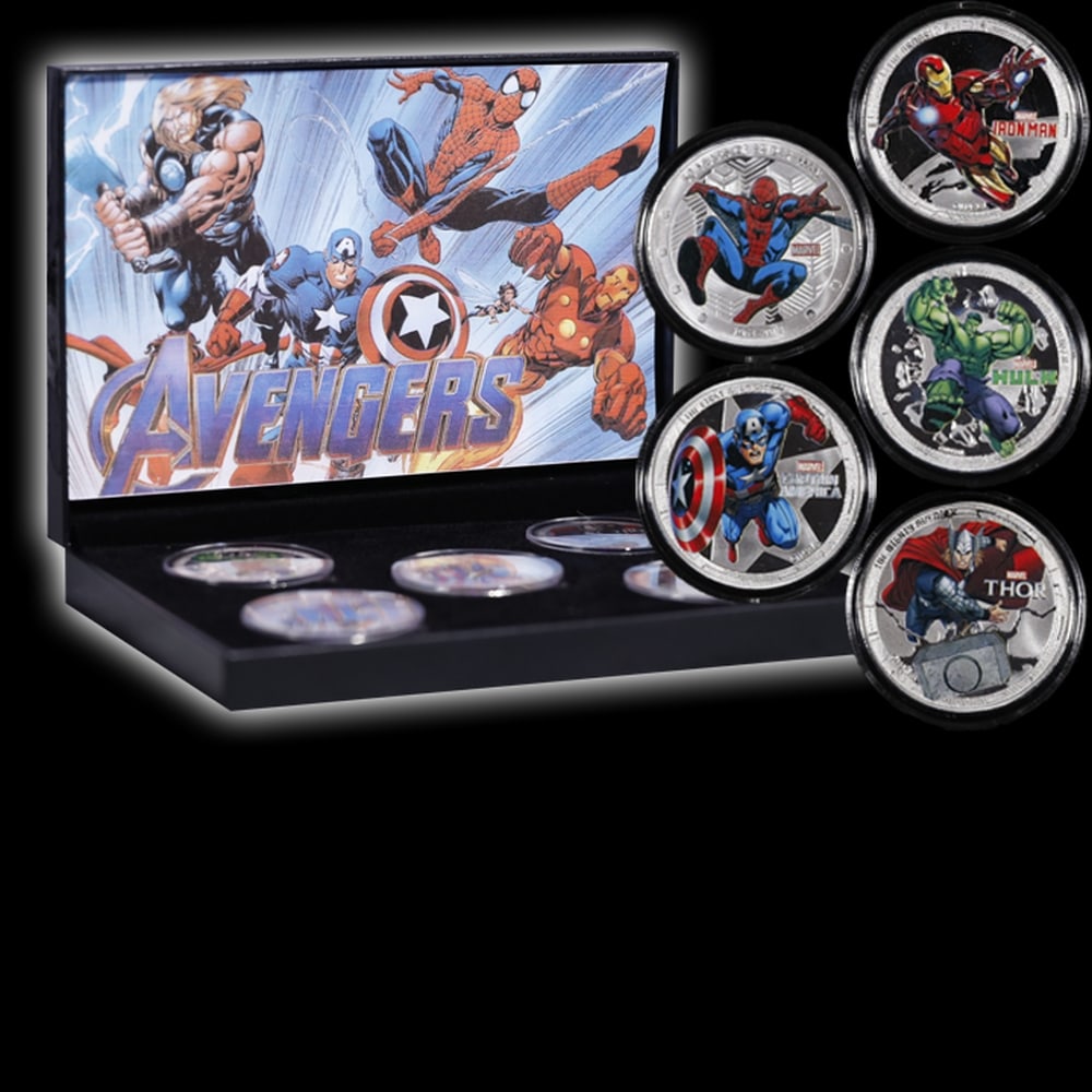 5 Coin Marvel Disney Avengers Silver Plated Round Collection Spider-Man, Hulk, Captain America, T... - 6