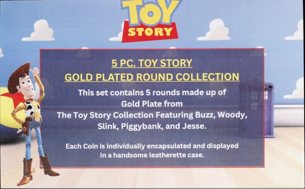 5 Coin Toy Story B Gold Plated Round Collection In Custom Box W/ Special Backer card - 7
