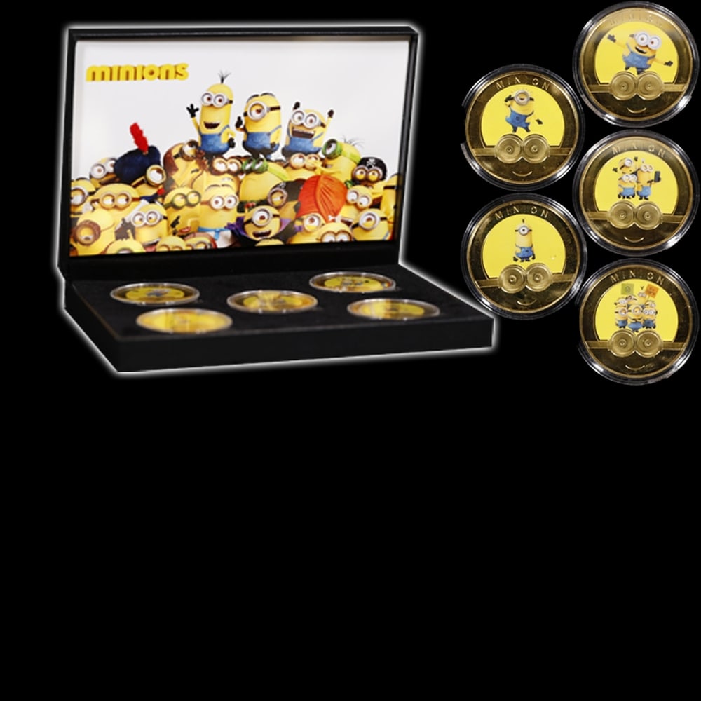 5 PC. Minions Gold Plated Round Collection In Custom Box W/ Special Backer card - 4