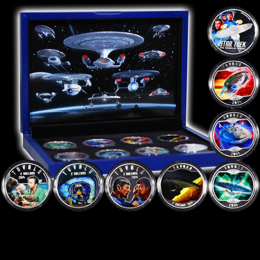 Limited Edition 8 Coin Star Trek Ships Silver Plated Collection In Custom WOODEN Box W/ Special B... - 5