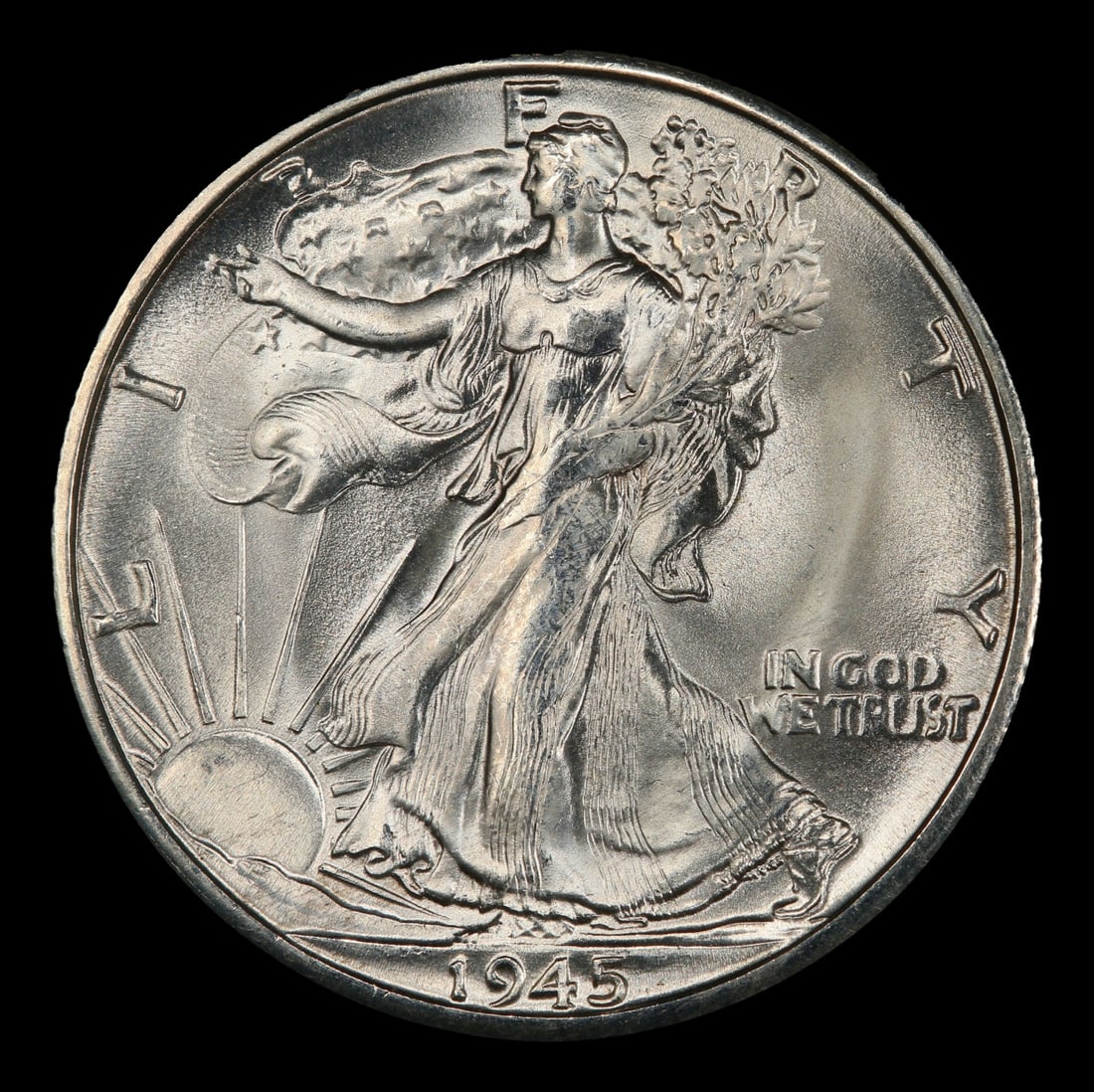 1945-d Walking Liberty Half Dollar Near Top Pop 50c ms67 SEGS - 2