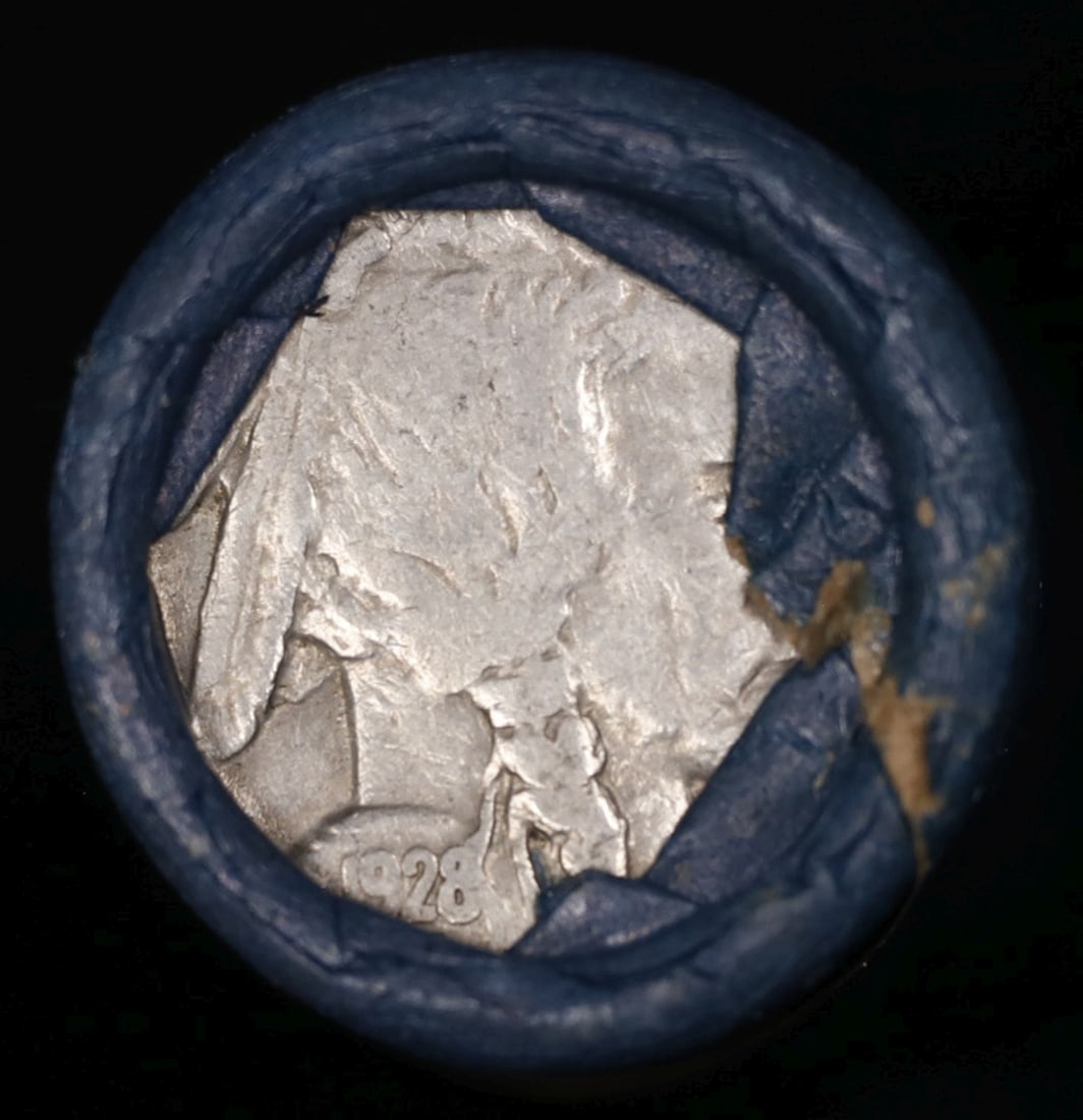 Buffalo Nickel Shotgun Roll in Old Bank Style 'Bell Telephone' Wrapper 1928 & S Mint Ends - 2