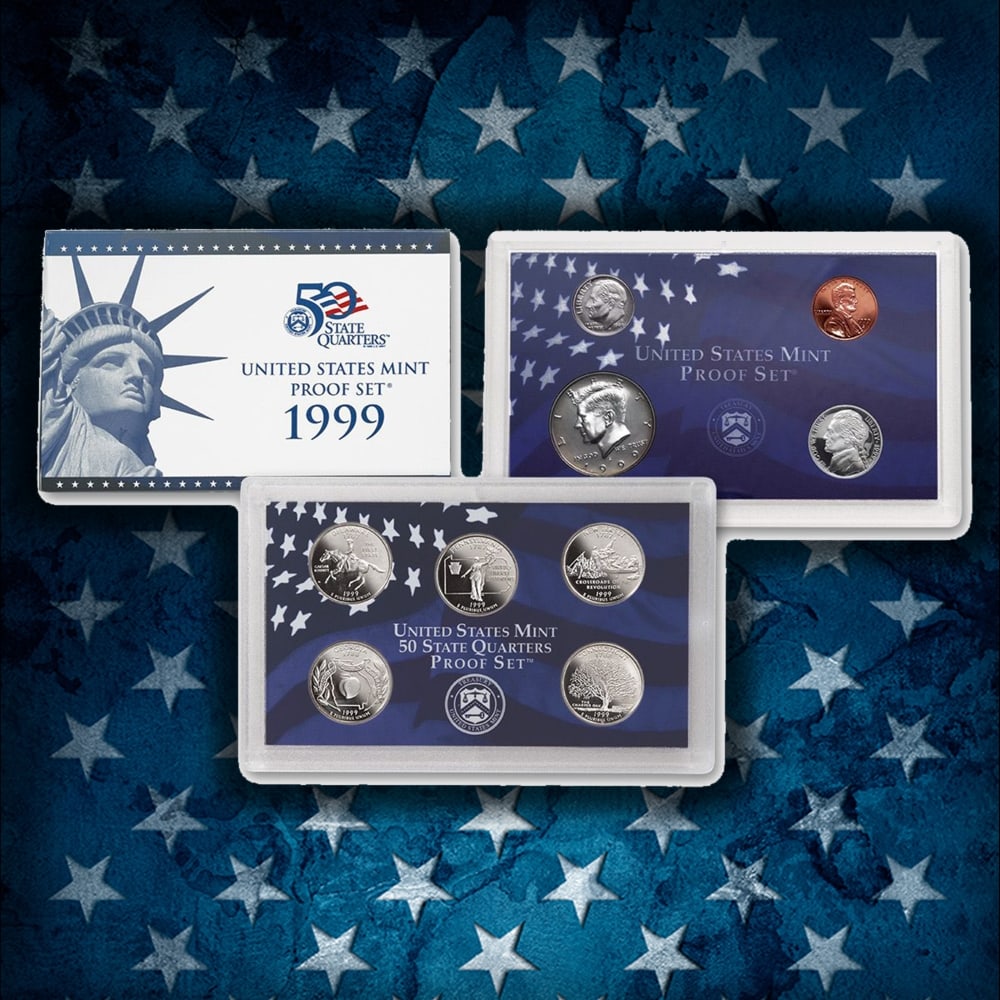 1999-2008 Proof Set Run - 109 Coins, Full 50 State Quarters Run 10 Complete Sets - 2